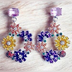 Abigail Creations Cubic Zirconia Purple and Yellow Floral Drop Earrings